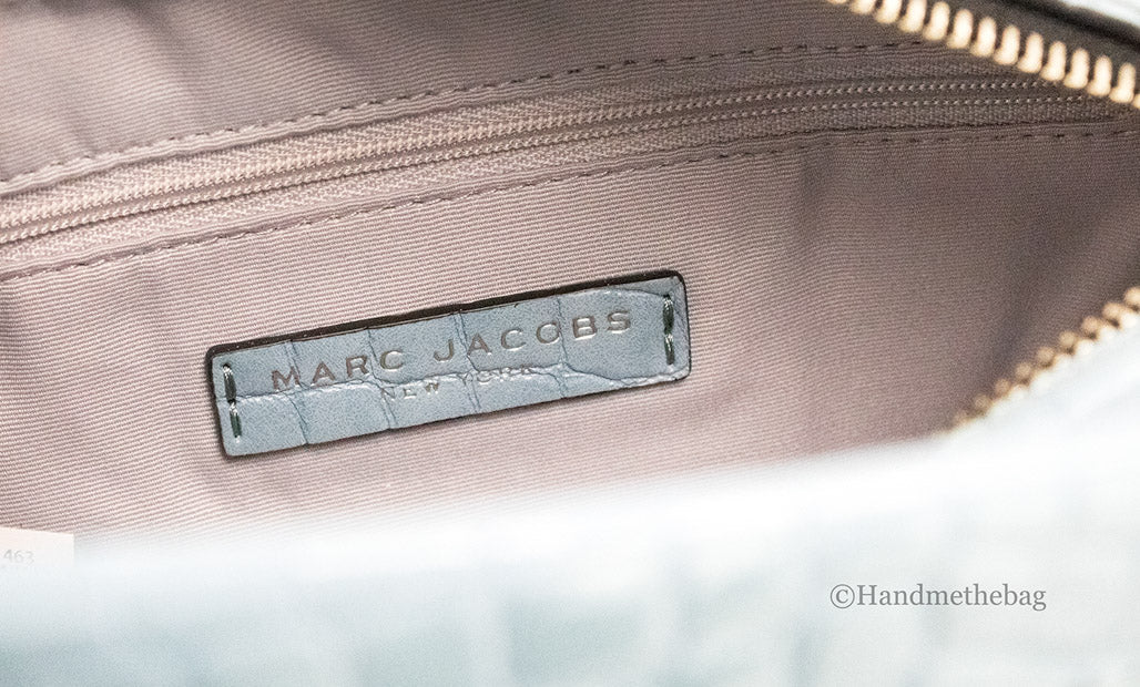 marc jacobs mini cruiser stone blue satchel inside on white background