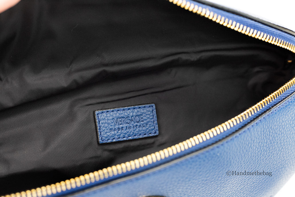 Versace Small Navy Leather Medusa Fanny Pack Belt Bag