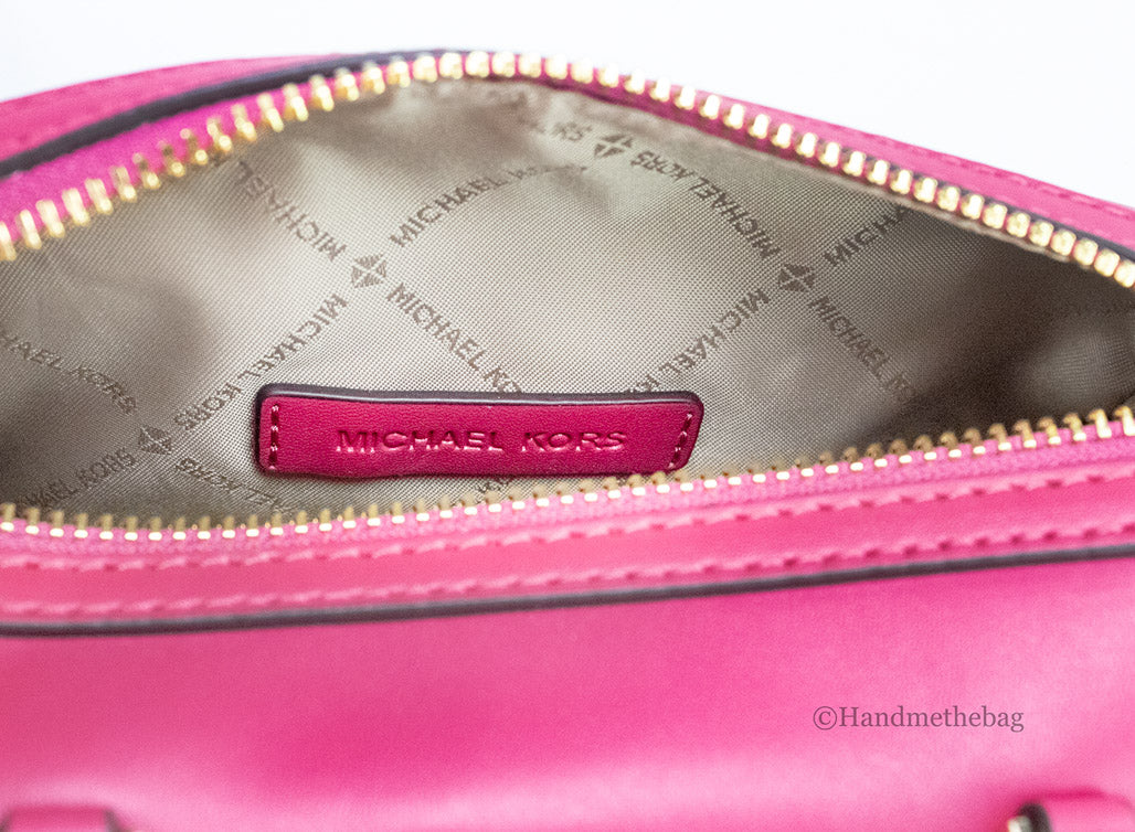 Michael Kors Mirella Small Shopper Top Zip Tote Crossbody Carmine Pink  Leather 