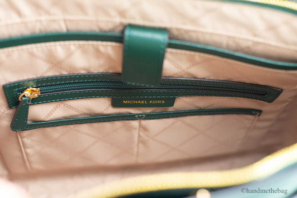 Michael Kors, Bags, Michael Kors Voyager Large Front Pocket Tote Bag  Saffiano Leather Racing Green