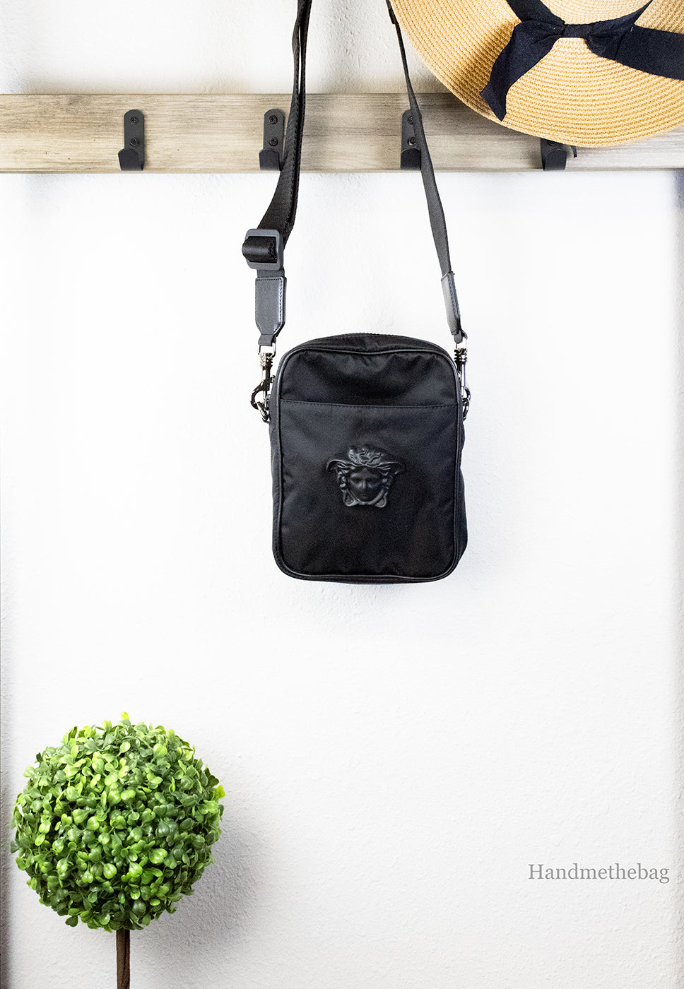 Versace Medusa Black Nylon Messenger Crossbody Bag