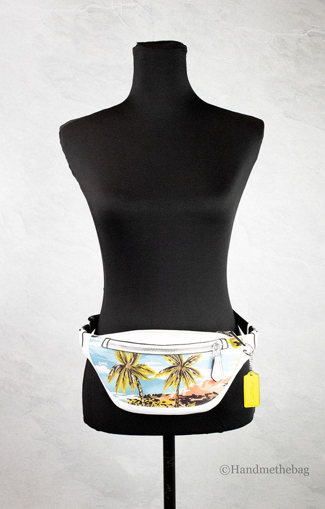 coach warren hawaii print belt bag on mannequin