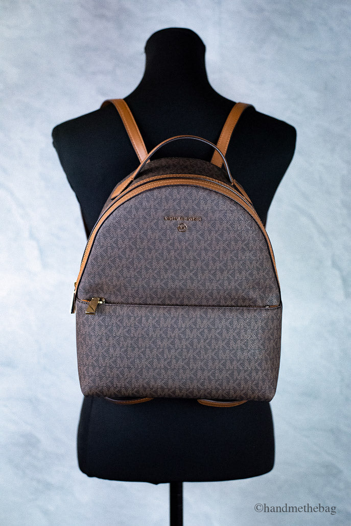 Michael Kors Valerie Medium Brown Acorn Signature PVC Backpack Bag Bookbag