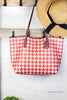 coach pink red houndstooth city tote hanging