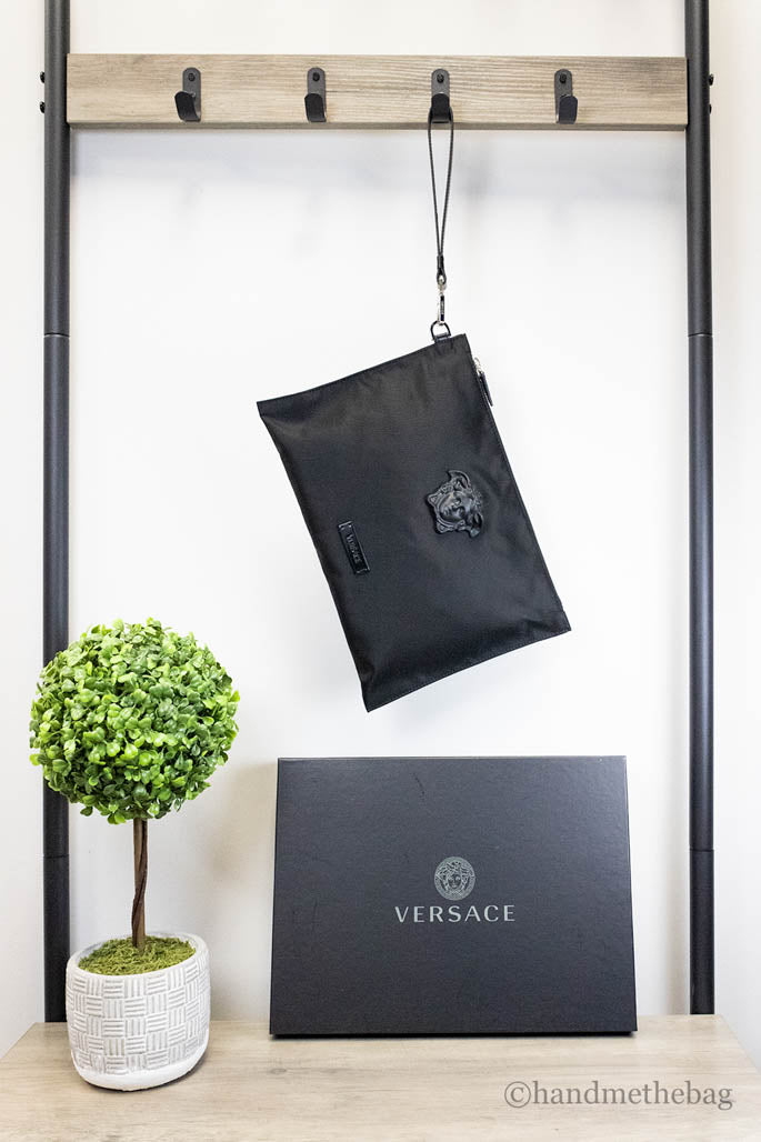 versace large black nylon pouch hanging