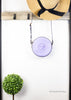 versace disco round lilac crossbody hanging