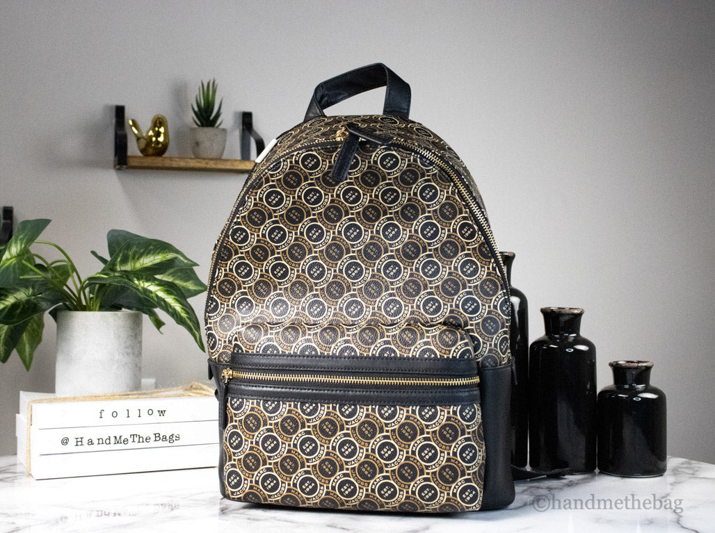 Marc Jacobs Signet Medium Black Logo Printed Backpack