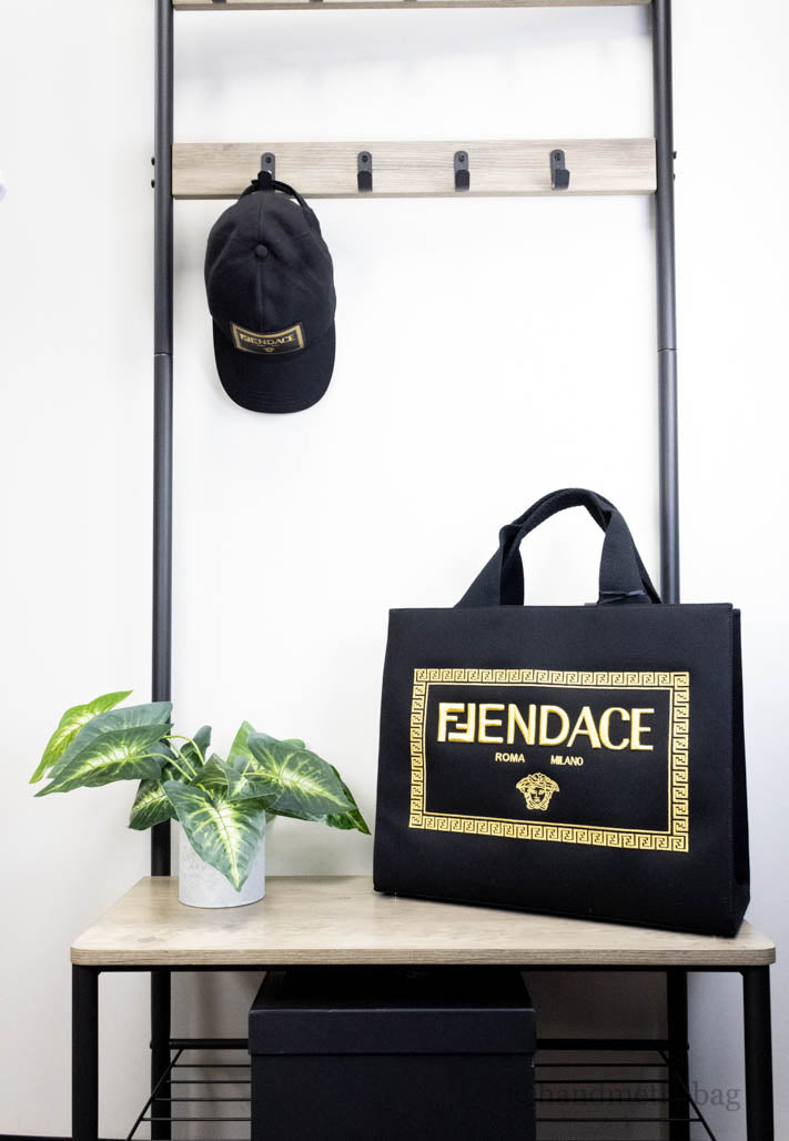 Versace, Bags, New Fendi X Versace Ltd Ed Black Canvas Fendace Logo Large  Shopping Tote Bag