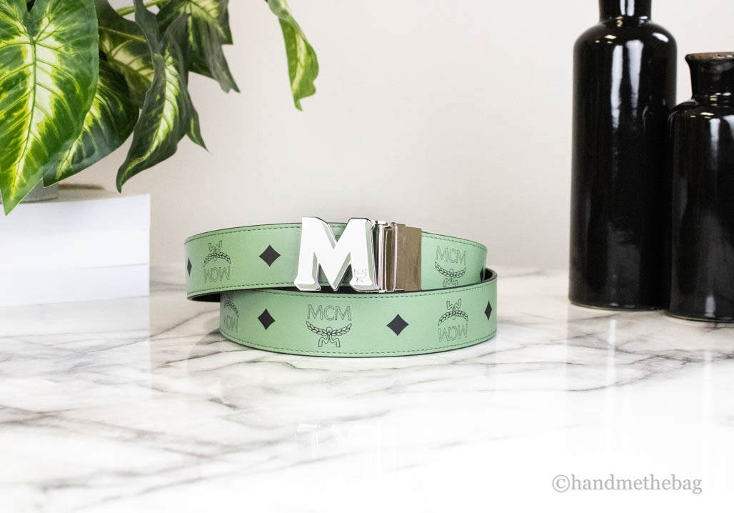 mcm loden frost belt on marble table