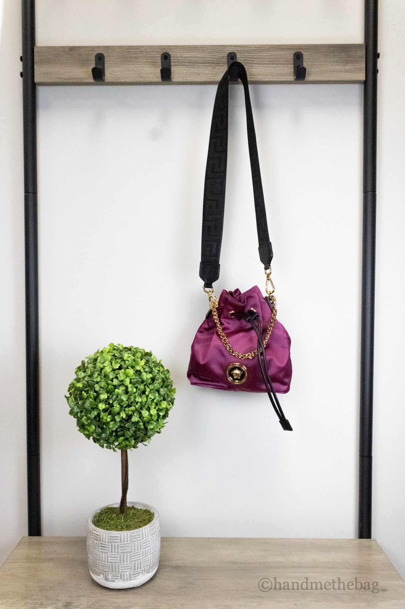 Versace Small Dahlia Nylon Fabric Medusa Pendant Bucket Chain Crossbody Handbag