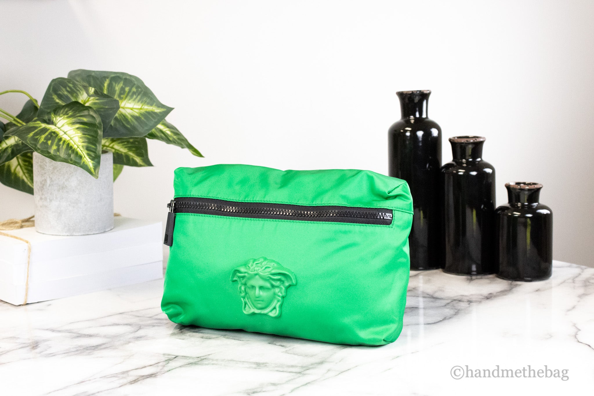 Versace Small Bright Green Nylon Fabric Matte Medusa Belt Bag Waist Fanny Pack