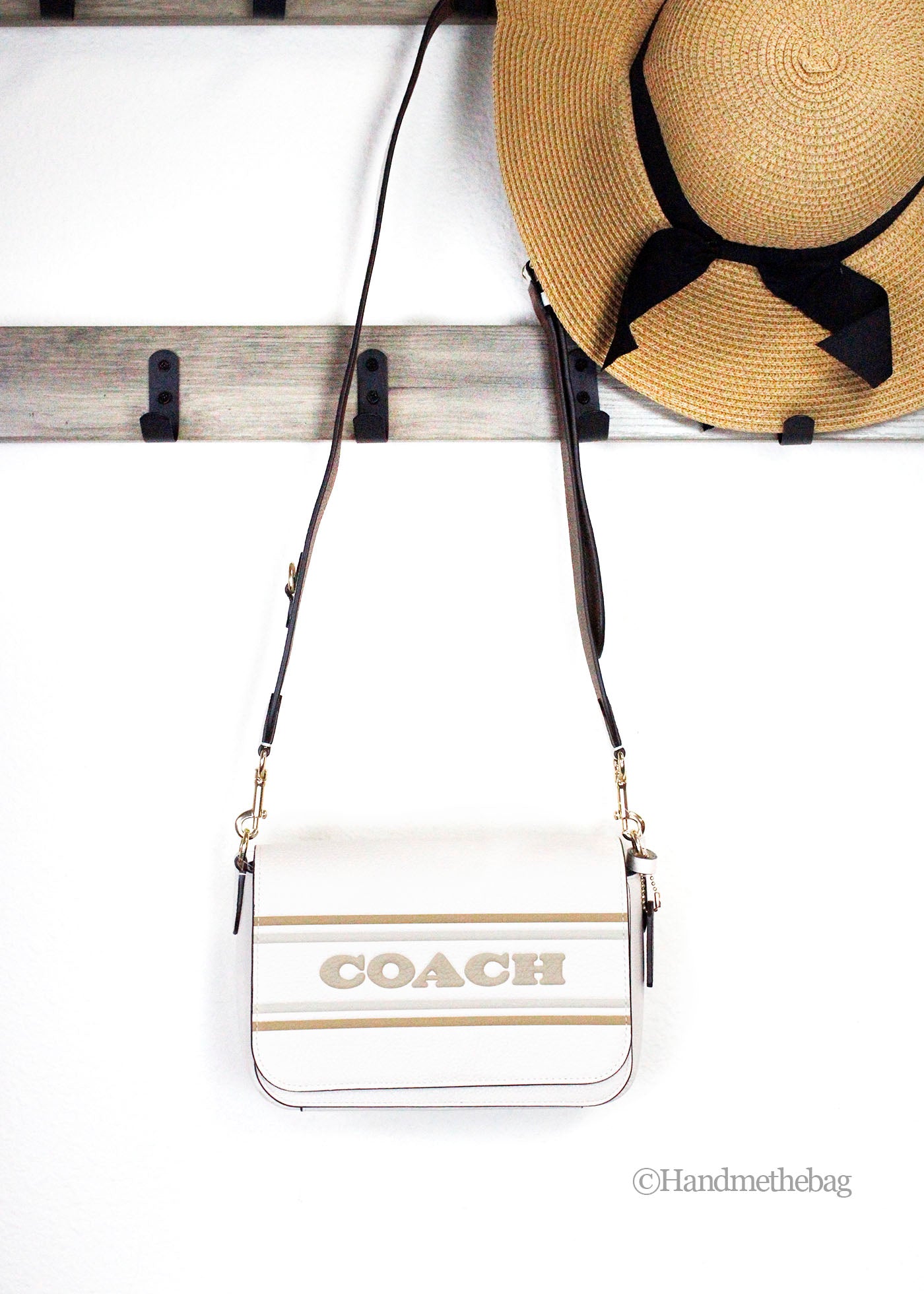 Coach Logan Stripe Chalk Pebbled Leather Messenger Crossbody Bag