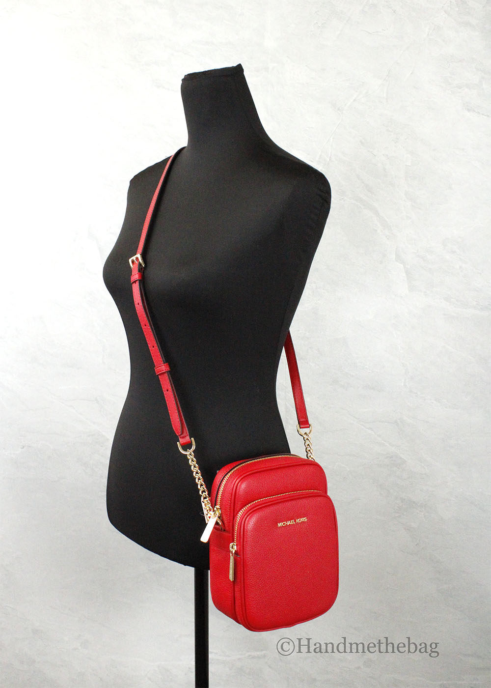 Michael Kors Flight Red Leather North South Chain Crossbody