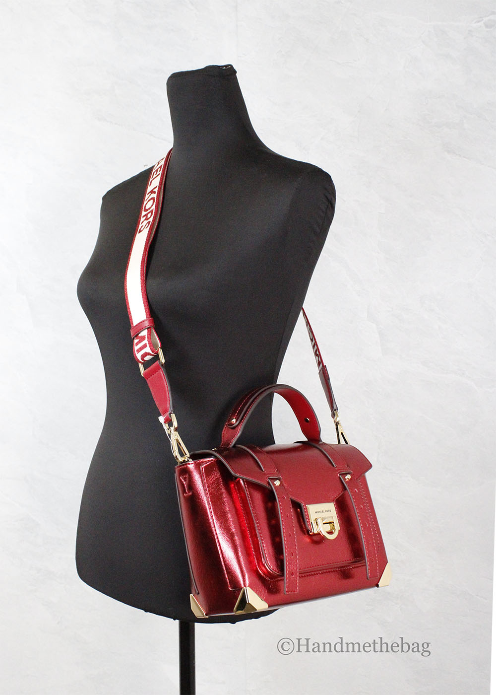 Michael Kors Manhattan Satchel Crossbody Bag Leather online Ruby Red