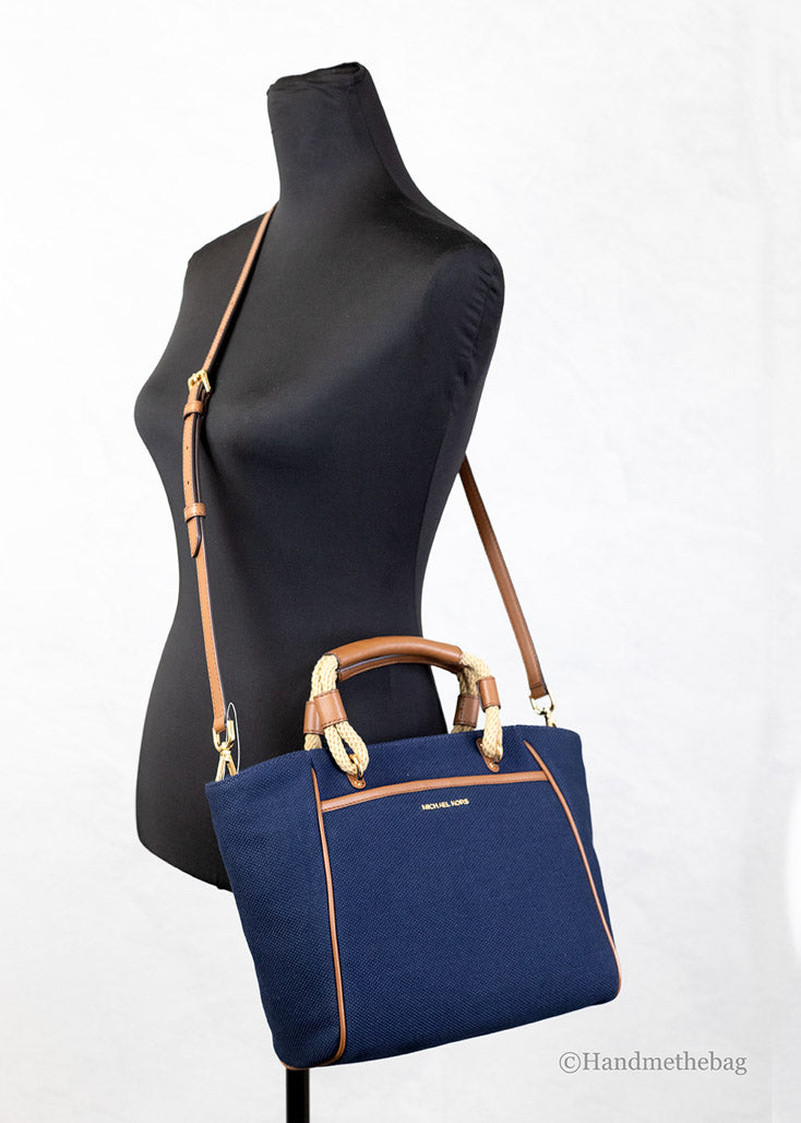 Michael Kors Navy Leather/Canvas Tote 2024 Bag