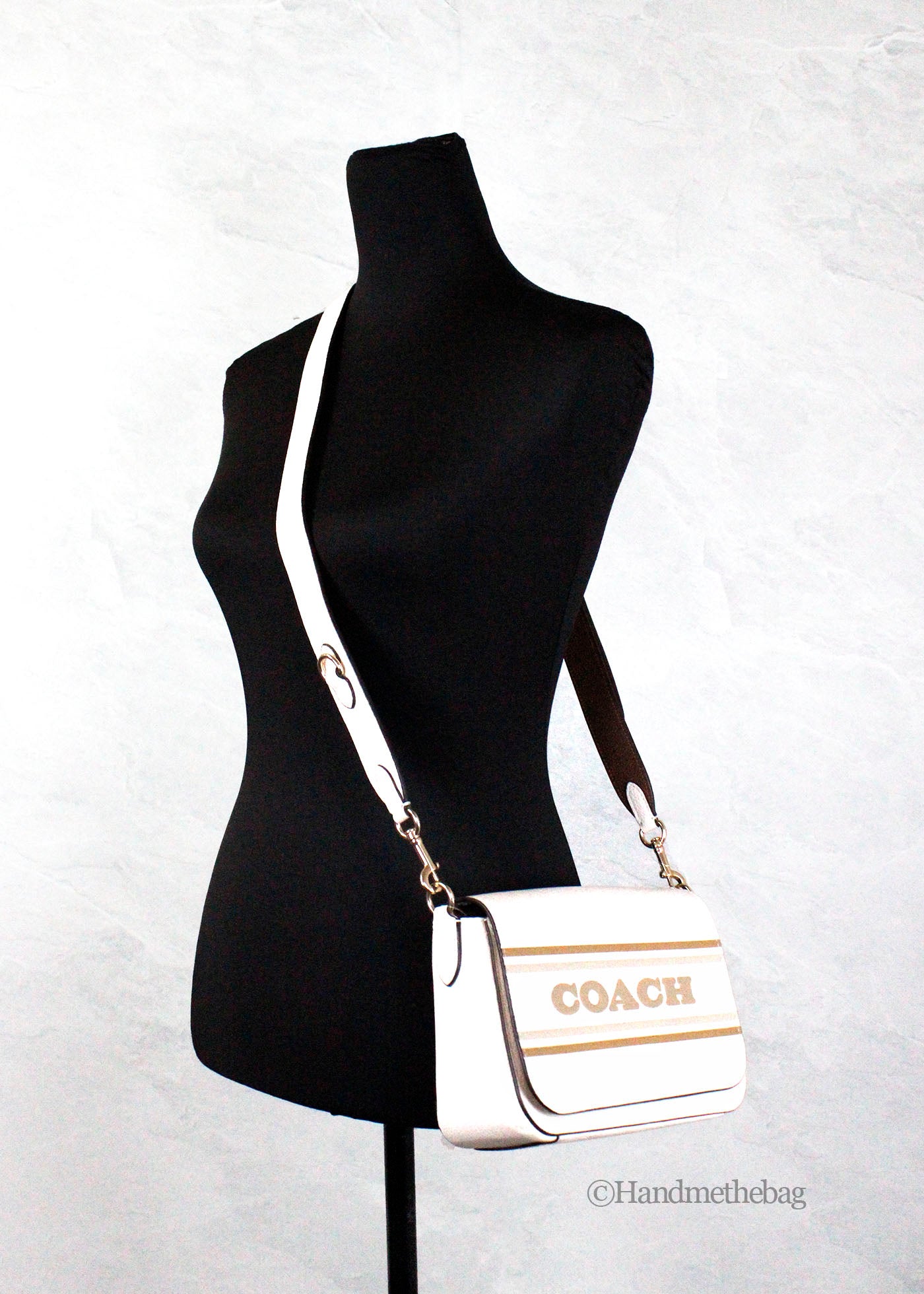 Coach Logan Stripe Chalk Pebbled Leather Messenger Crossbody Bag
