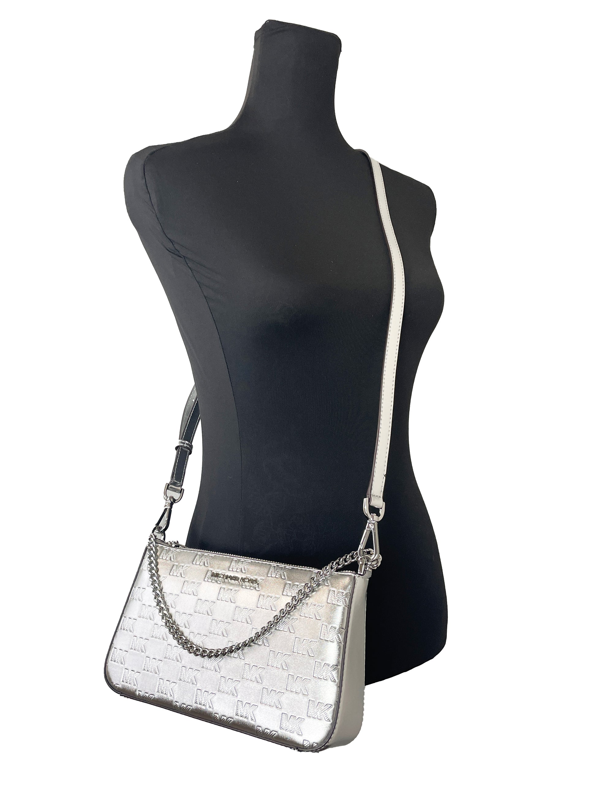 Michael Kors Silver Medium Zip Pouchette Shoulder Crossbody Bag