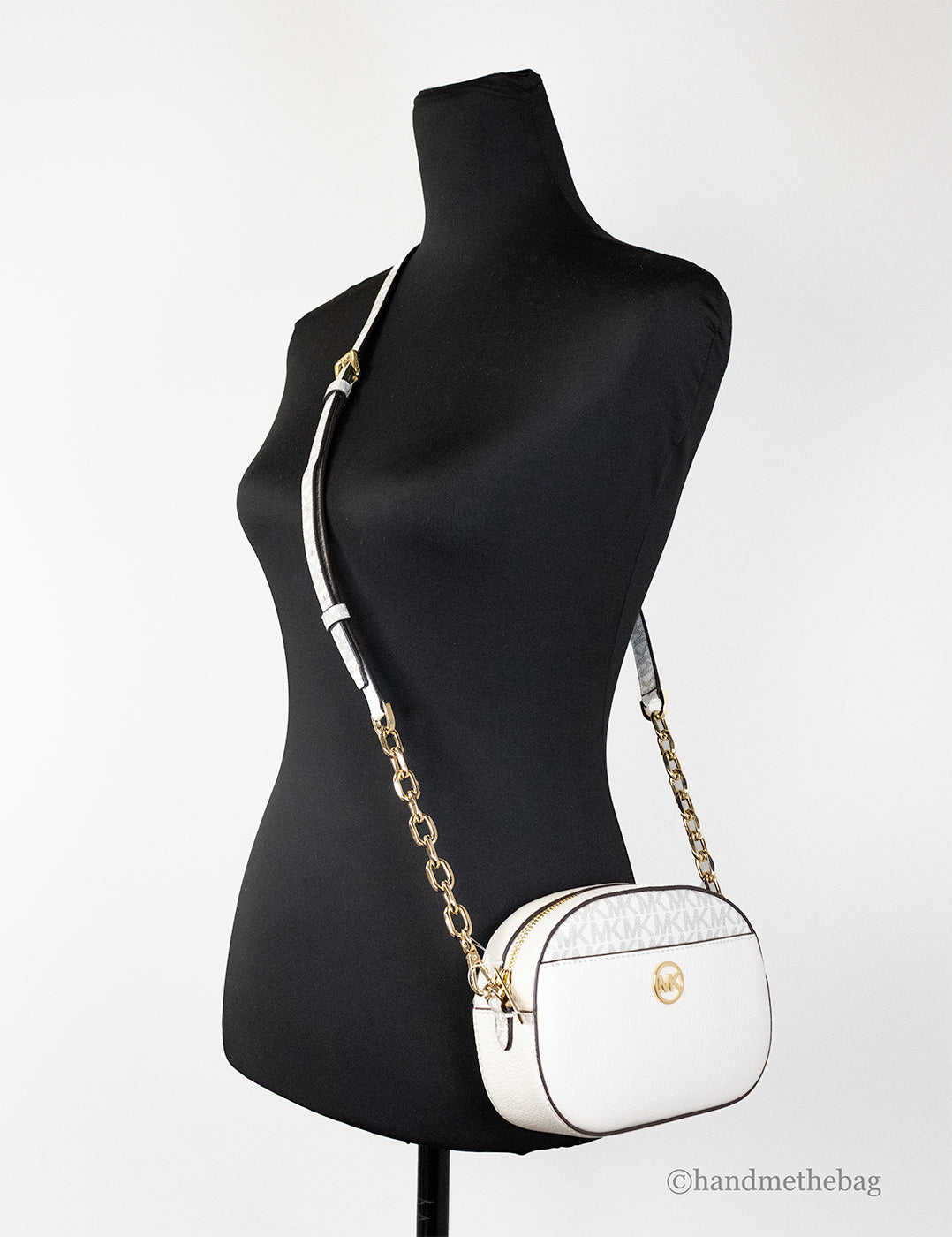 Michael Kors Jet Set Glam Light Cream Leather Front Pocket Oval Crossbody Handbag