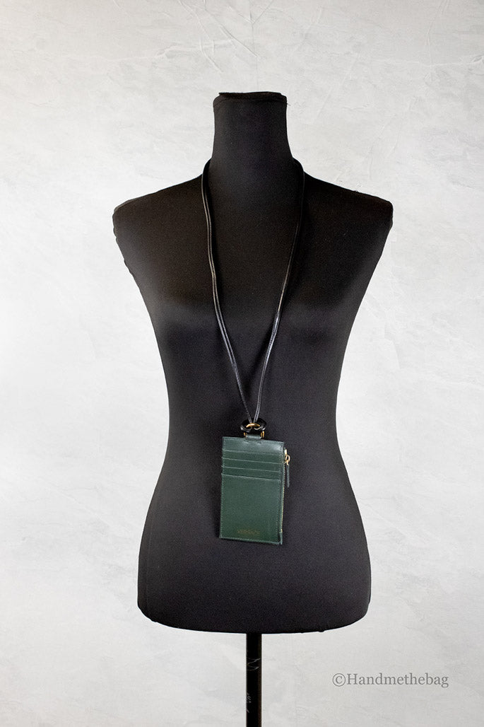 versace bottle green lanyard card case on mannequin