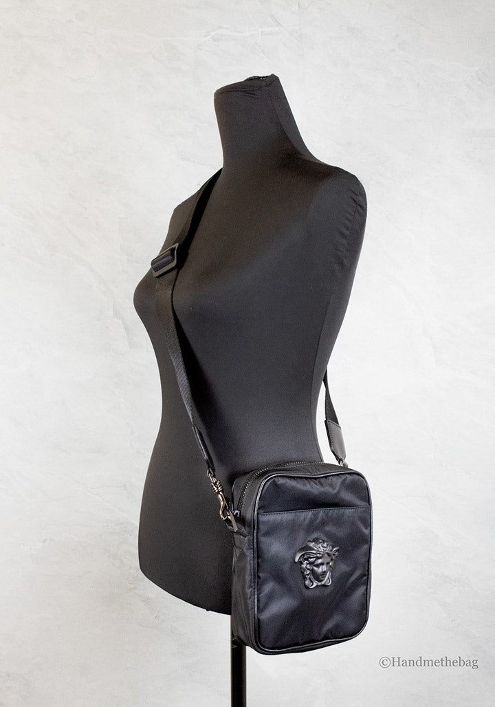 versace black nylon crossbody on mannequin