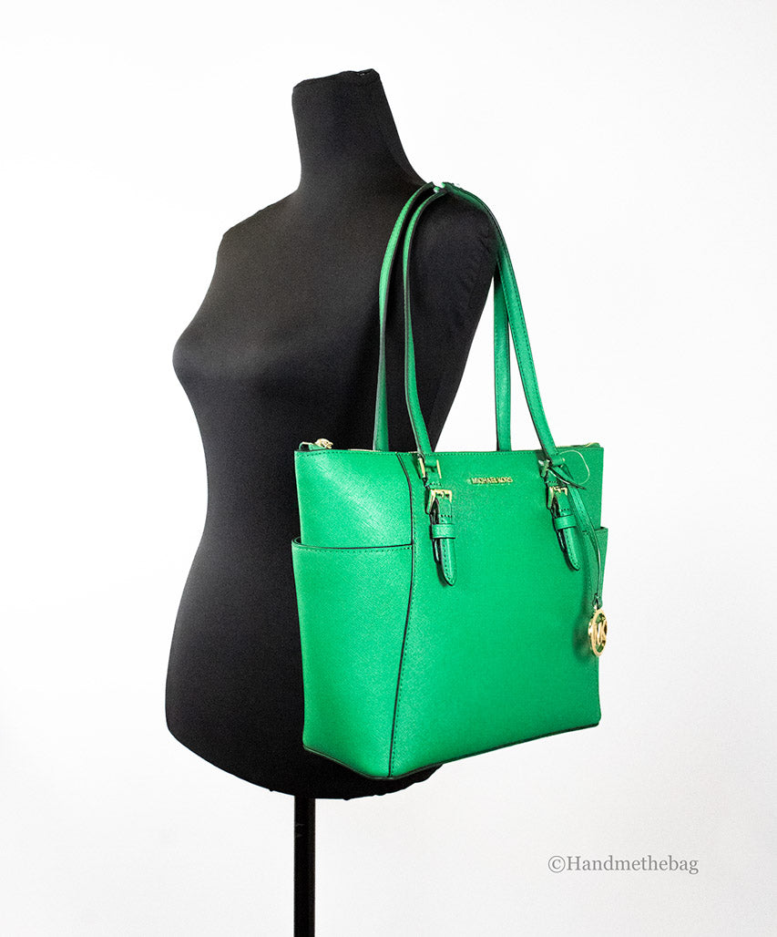 michael kors charlotte palmetto green tote on mannequin