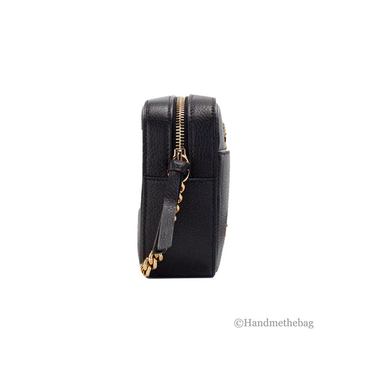 Versace Virtus Small Black Leather Camera Crossbody Bag