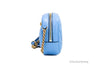 versace dv blue quilted crossbody side on white background