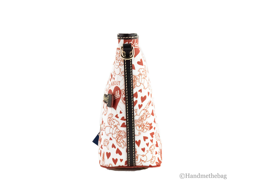Dooney & Bourke Red White Donald and Daisy Heart Print Zip Sac Crossbody Handbag