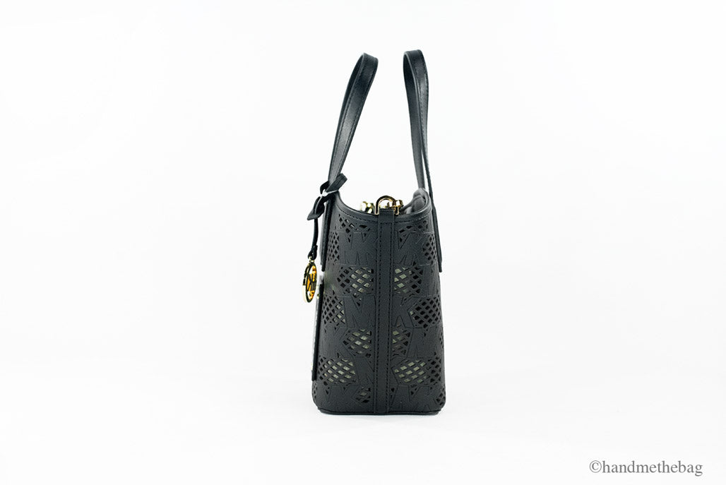 Michael Kors Kimber Small Black Vegan Leather 2-in-1 Zip Tote Messenger Handbag