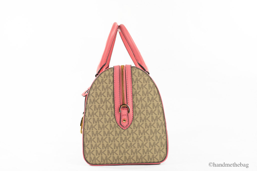 Michael Kors Travel Medium Tea Rose Signature PVC Duffle Crossbody Handbag Purse