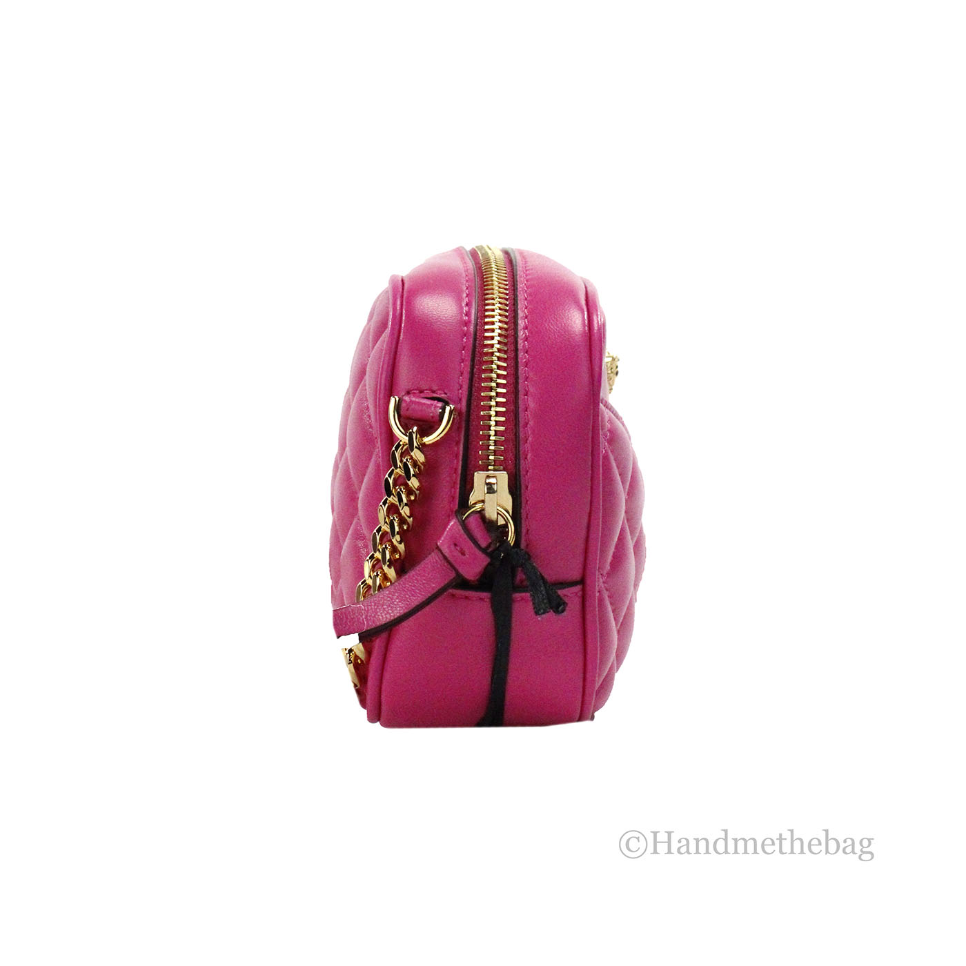 Versace Small Quilted Fuchsia Leather Chain Camera Crossbody