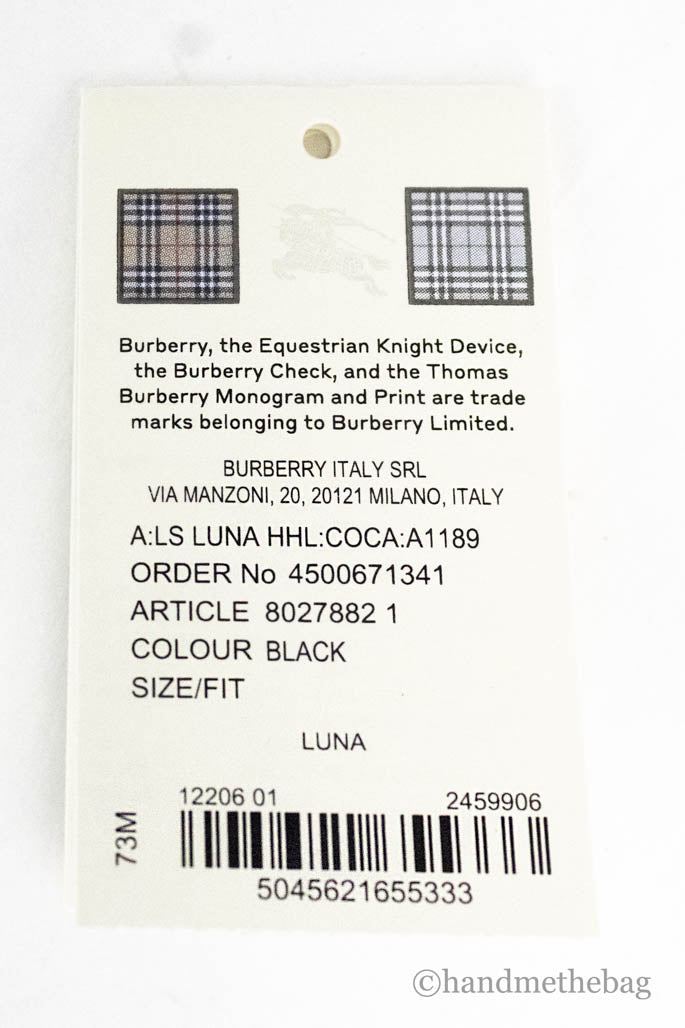 burberry luna black house check snap wallet tag on white background