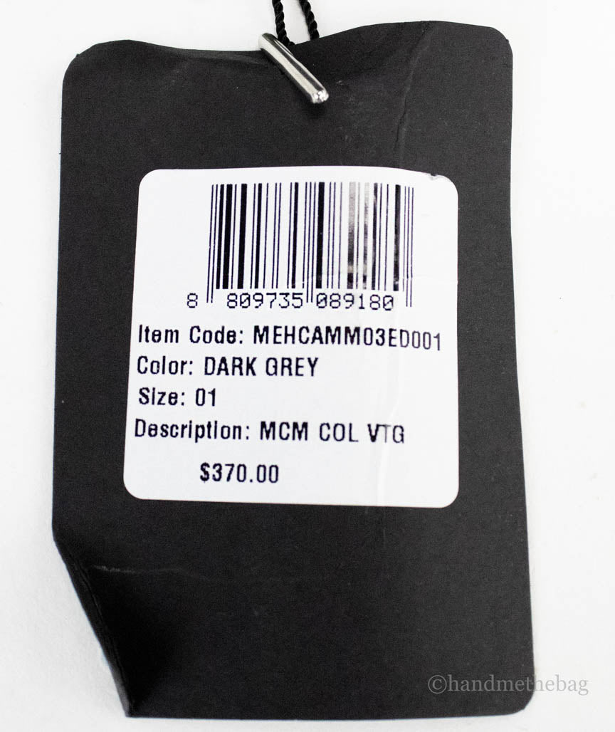 mcm visetos dark grey cotton blend bucket hat tag on white background