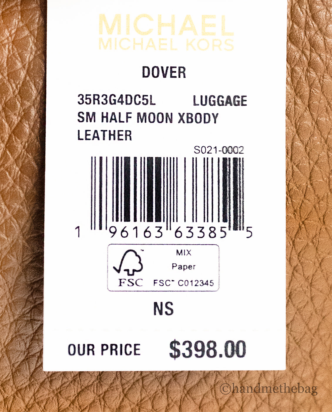 Michael Kors Dover Small Luggage Pebbled Leather Half Moon Crossbody Handbag