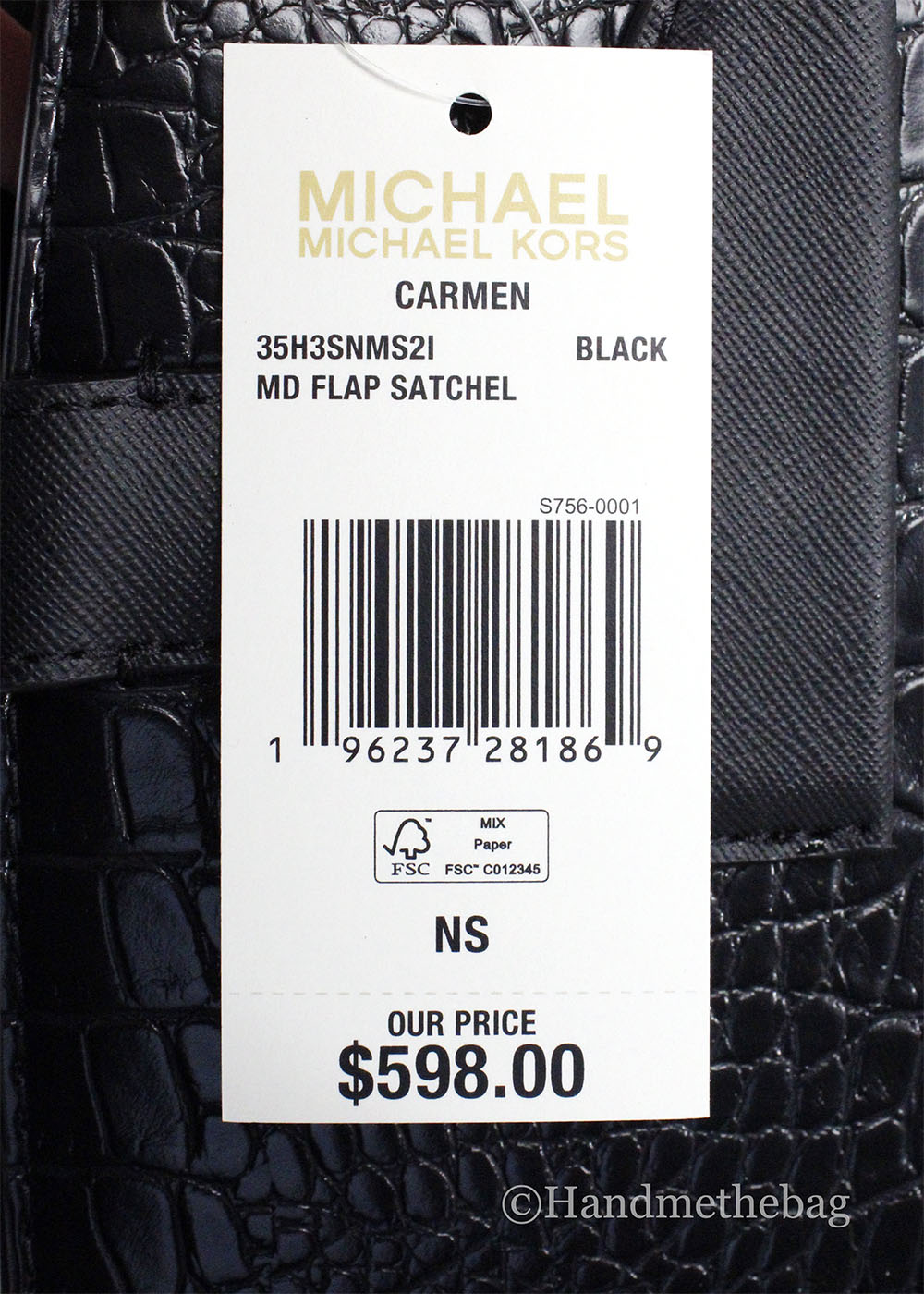 Michael Kors Carmen Medium Black Embossed Leather Satchel
