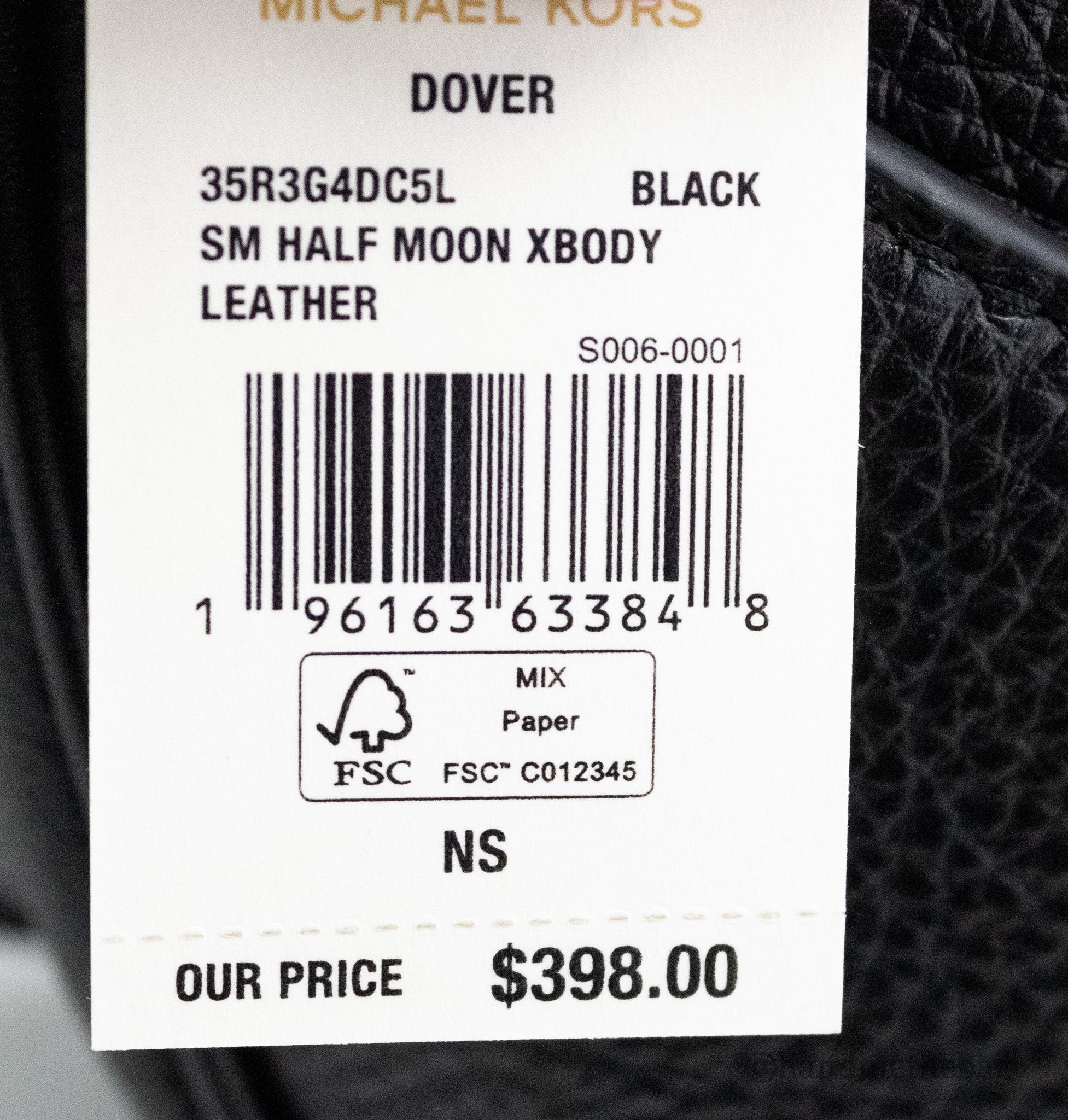 Michael Kors Dover Small Black Pebbled Leather Half Moon Crossbody Handbag