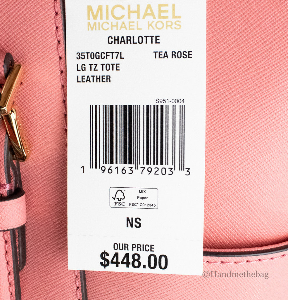 Michael Kors Charlotte Large Zip Shoulder Tote Saffiano Leather Tea Rose  Pink