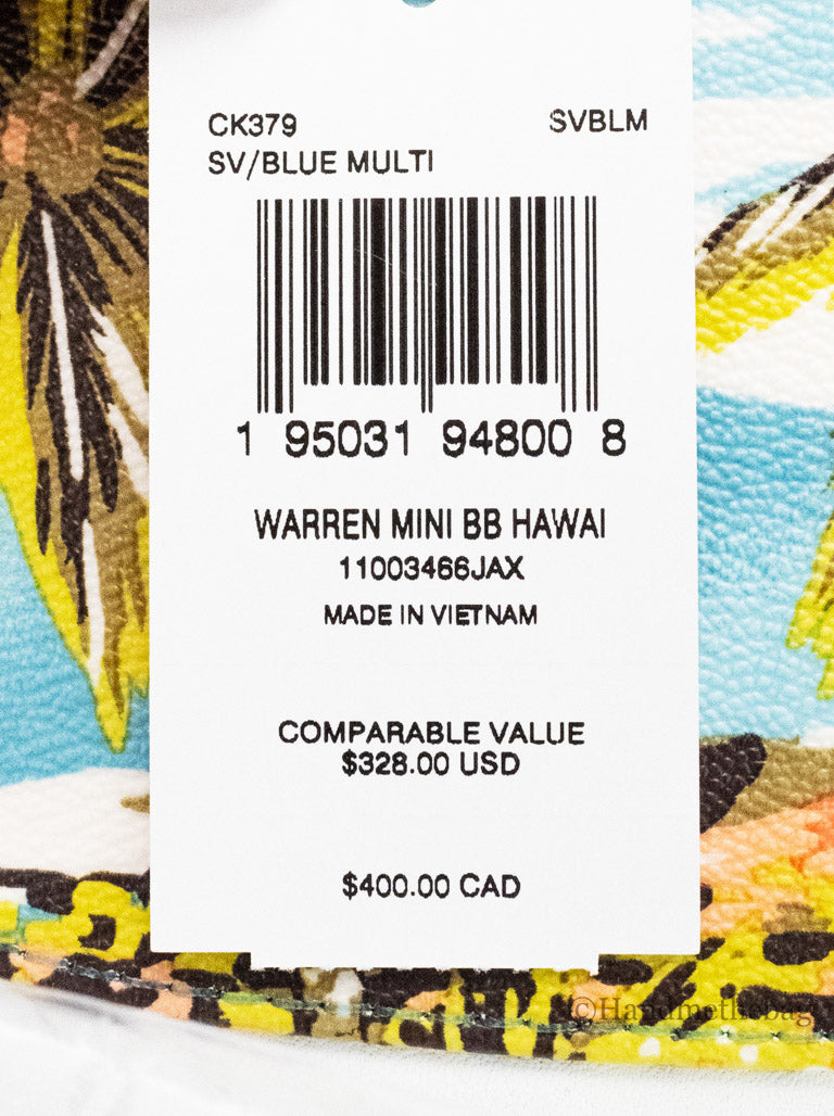 coach warren hawaii print belt bag tag on white background