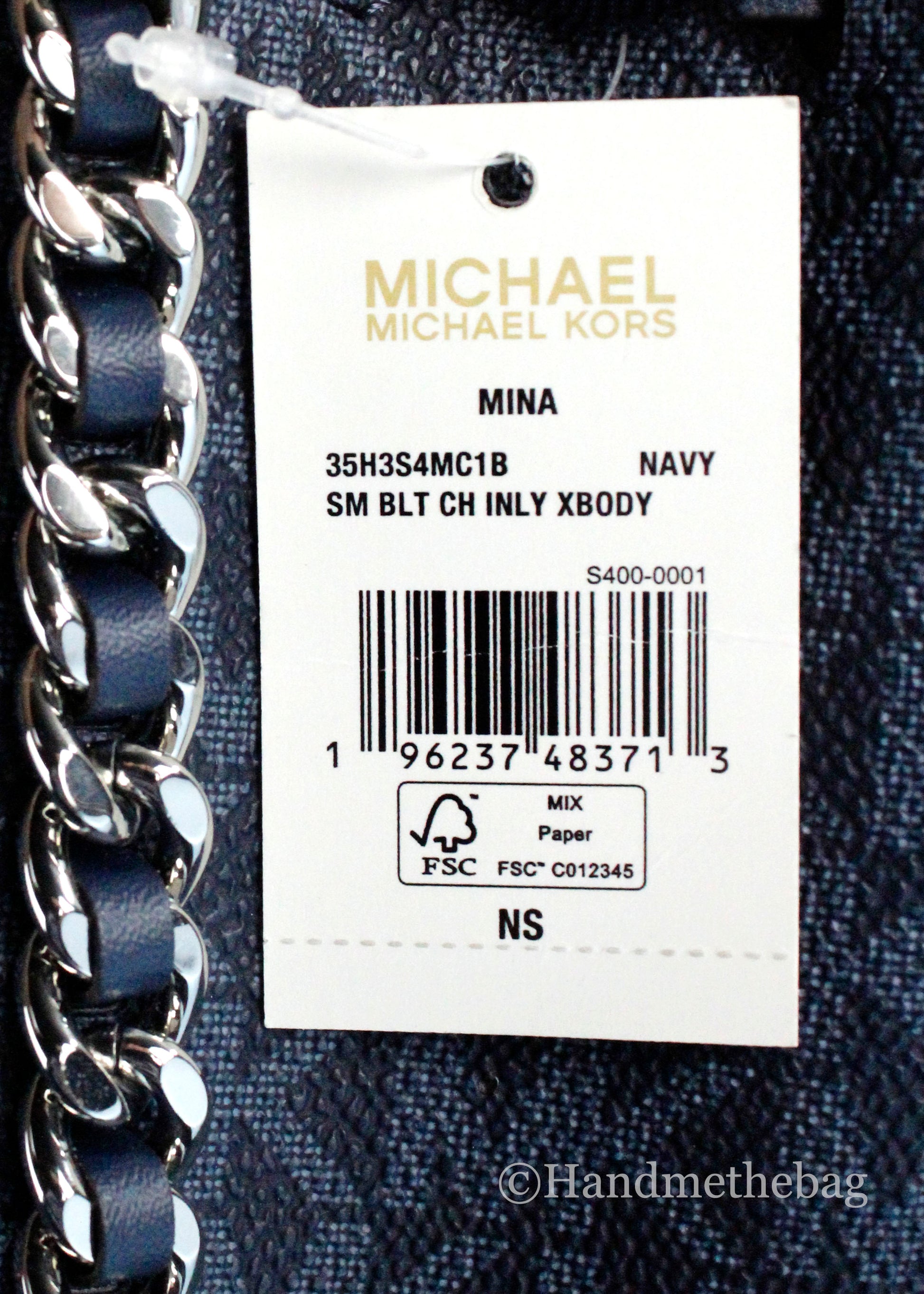 Michael Kors Mina Belted Navy PVC Chain Crossbody Bag