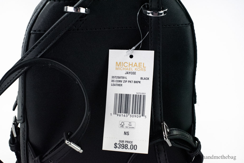 Michael Kors Jaycee Mini XS Black Signature PVC Zip Pocket Shoulder Backpack Bag