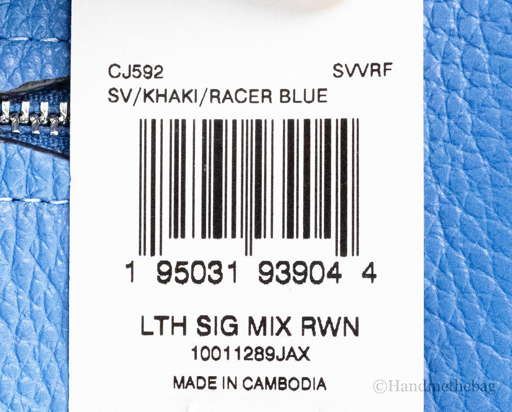 Coach CJ592 Rowan Satchel Khaki Signature Canvas Racer Blue Leather NWT $428