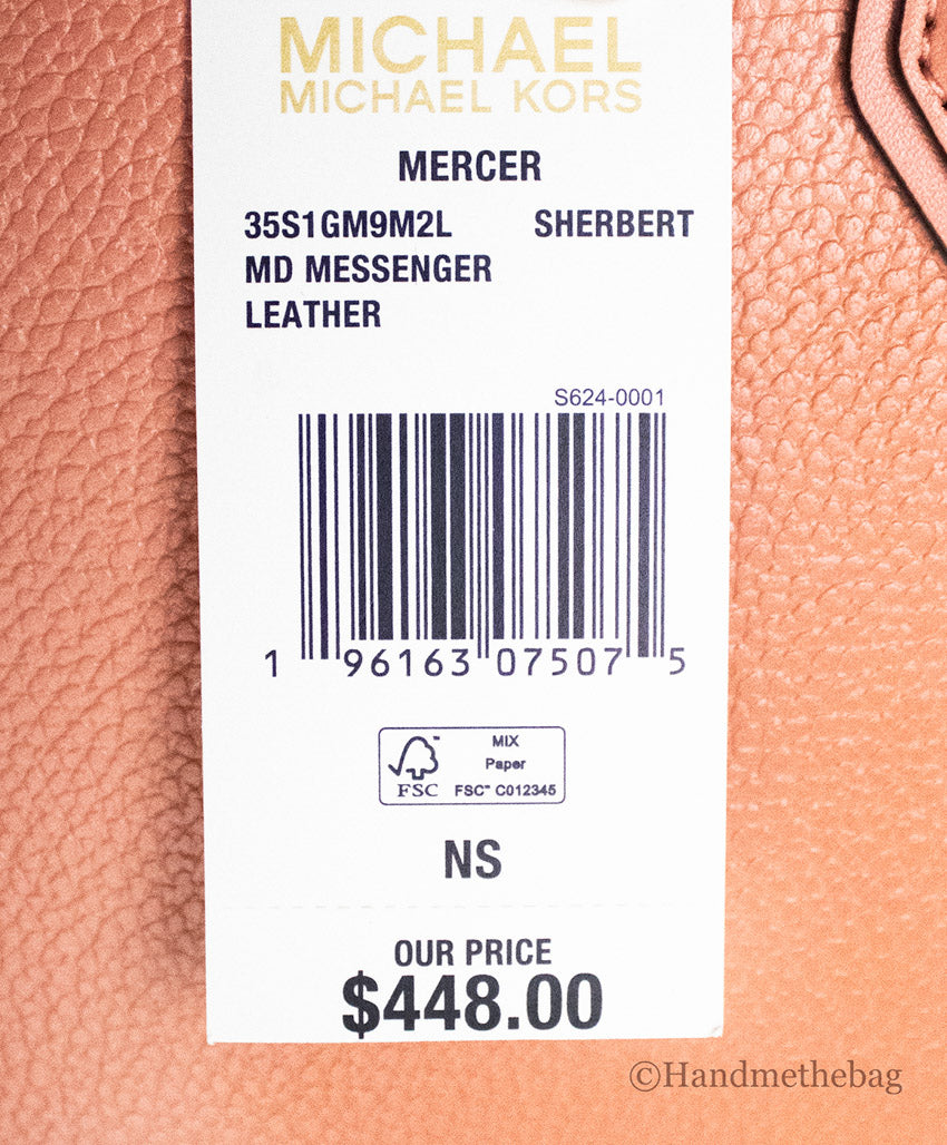Michael Kors Mercer Medium Sherbet Pebble Leather Messenger Crossbody Bag  Purse