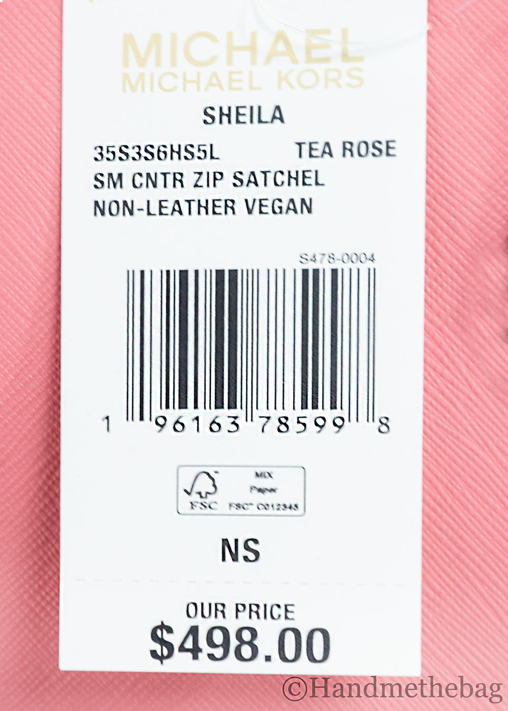 Michael Kors Sheila Tea Rose Leather Center Zip Satchel Bag