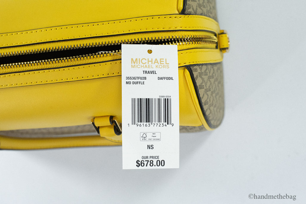 Michael Kors Travel Medium Daffodil Signature PVC Duffle Crossbody Handbag Purse