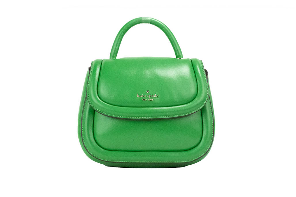 kate spade puffy green bean crossbody on white background