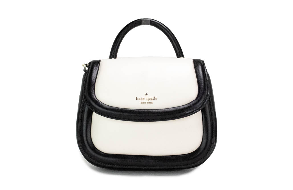 kate spade puffy black white crossbody on white background