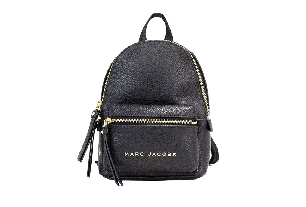 marc jacobs mini black backpack on white background