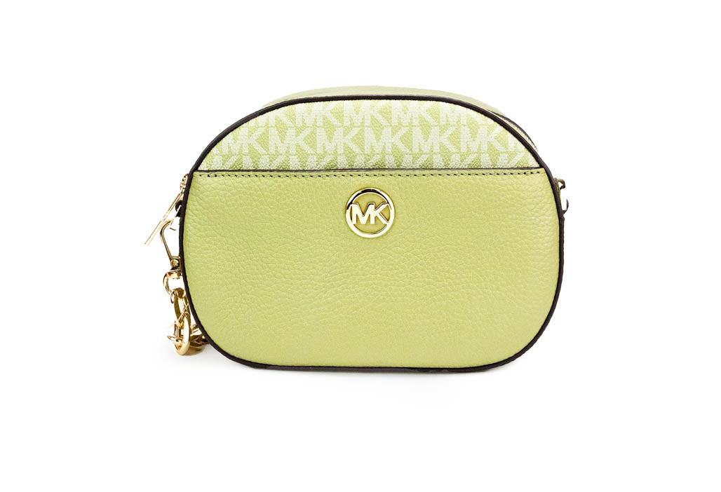 michael kors jet set glam light sage oval crossbody on white background