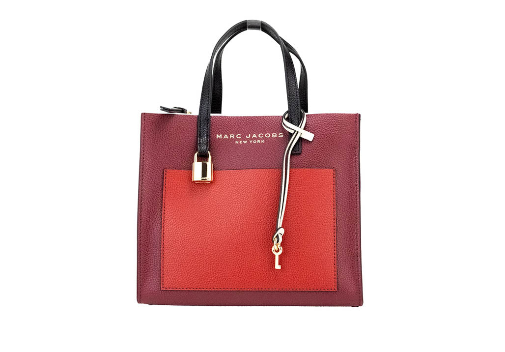 marc jacobs grind colorblock pomegranate tote on white background