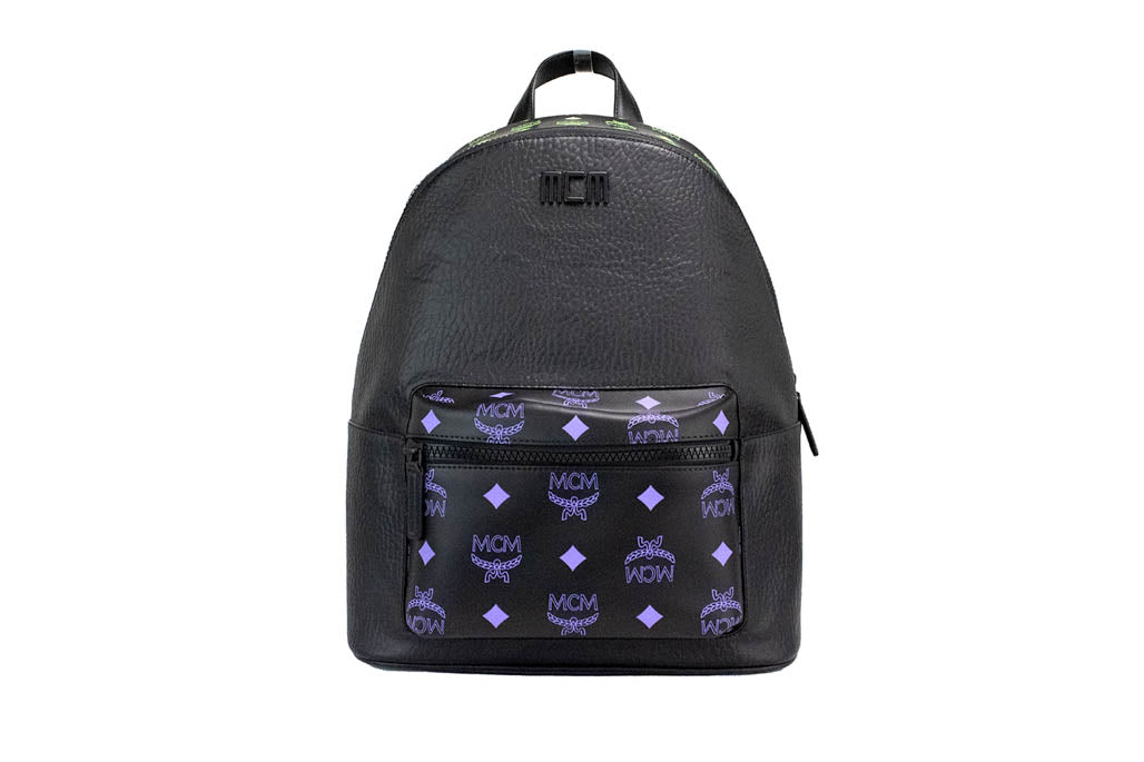 mcm color splash green purple backpack on white background